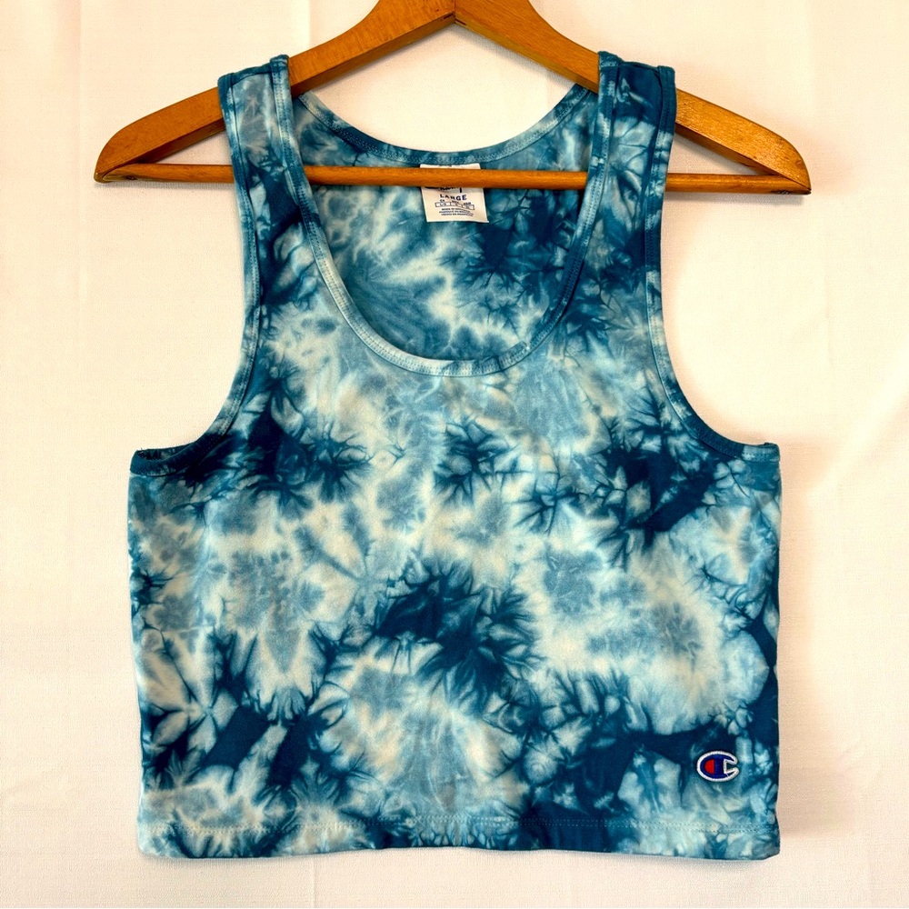 CHAMPION Blue and White Tie-Dye Tank Top Size Large